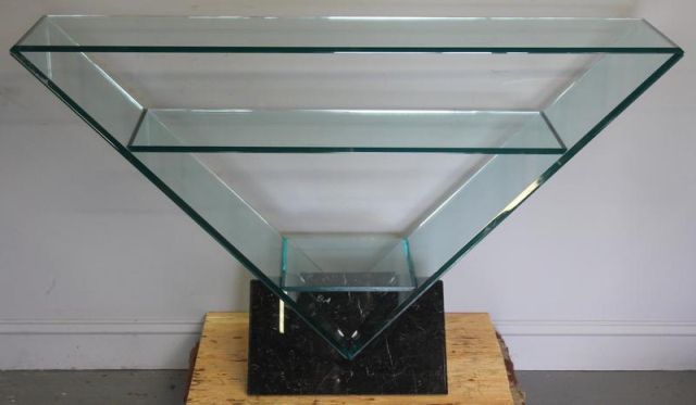 Roche Bobois Triangular Glass Console Midcentury  15f64b