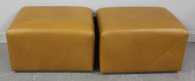 2 Brown Leather Upholstered Ottomans From 15f644