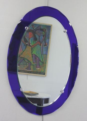 Oval Art Deco Cobalt to Clear Mirror.Vintage.