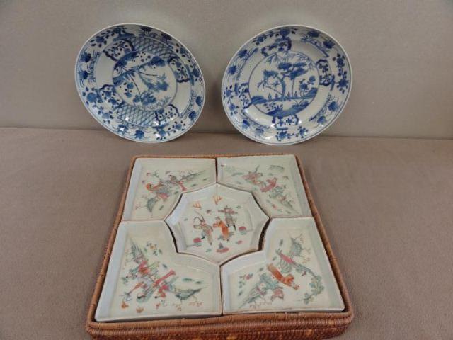 Asian Lot Including 2 Blue & White Plates.Plates