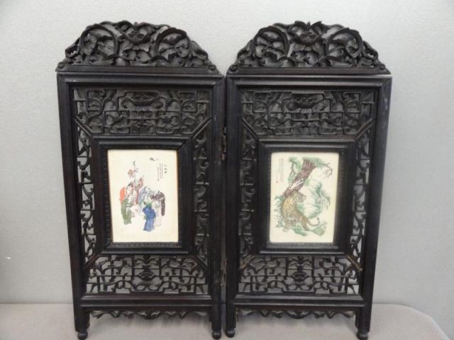 2 Piece Chinese Table Screen With Ivory