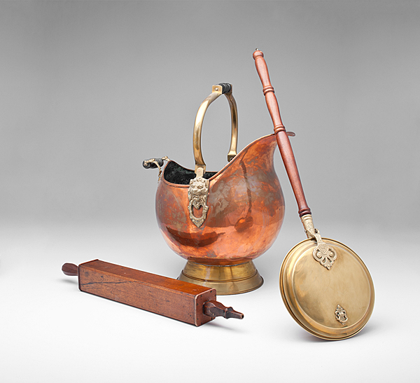 English Copper Coal Hod and Brass