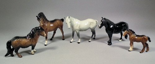 Five Beswick pottery figures of horses