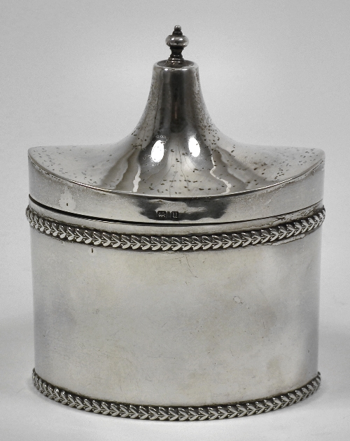 A George V silver oval tea caddy