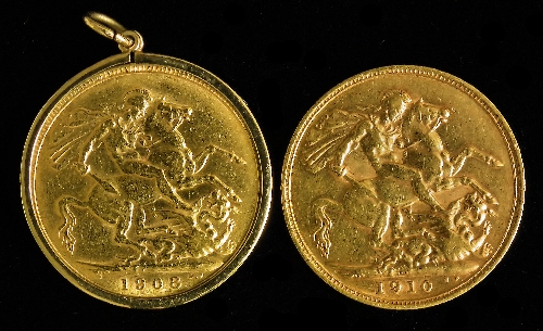 Two Edward VII 1908 and 1910 Sovereigns 15d42b