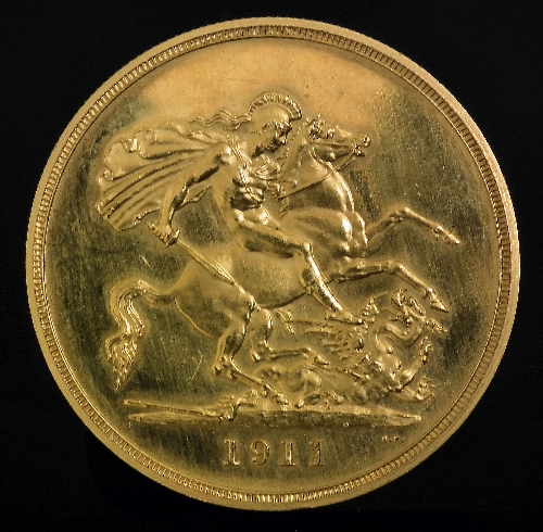 A George V 1911 gold Five Pound