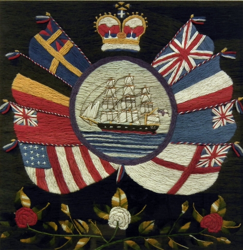 A late Victorian sailors woolwork panel