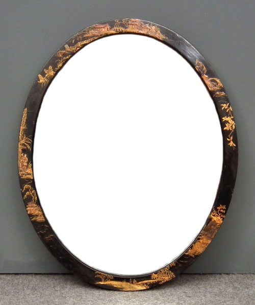 A japanned oval mirror decorated 15d4a1