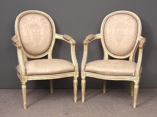 A pair of French cream finish beechwood