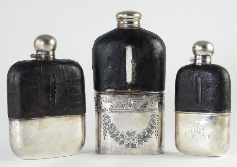 Three Vintage Silver and Leather