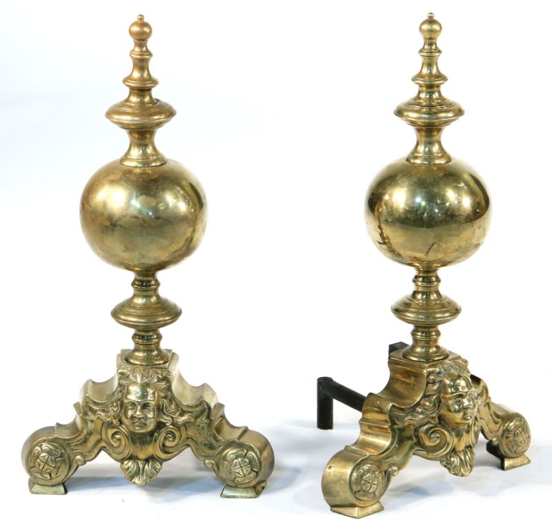 Victorian Brass Andironsball and disk