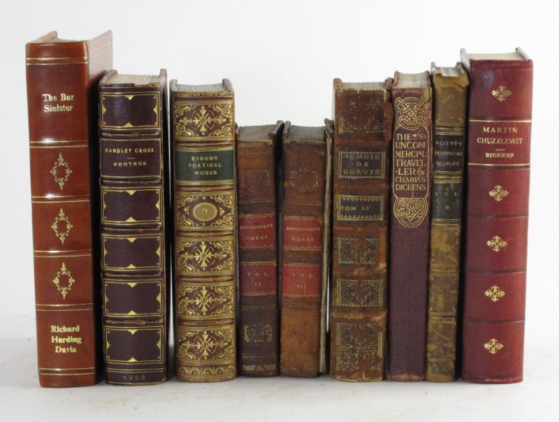  9 Assorted Antique Leather Bound 15d60e