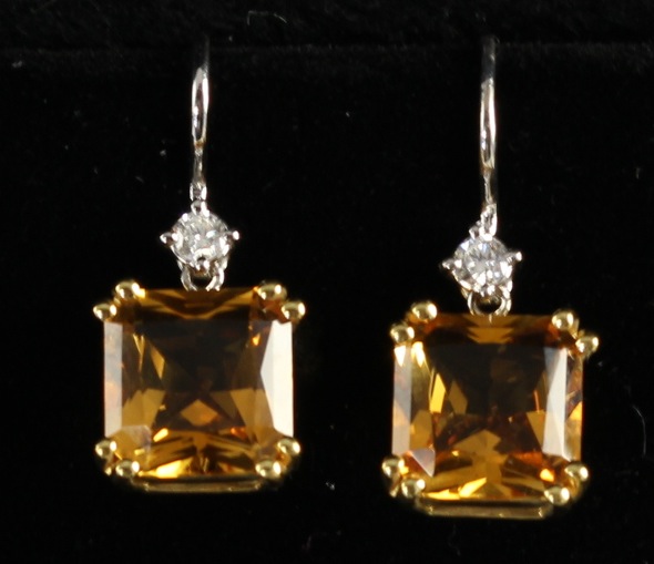 Citrine and Diamond Earringsa square