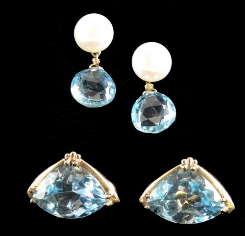 Two Pairs of Gold and Blue Topaz