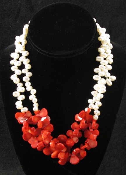 Multi Strand Pearl and Coral Necklacecomprised 15d66b