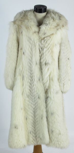 Long Hooded White Fox Fur Coatwith