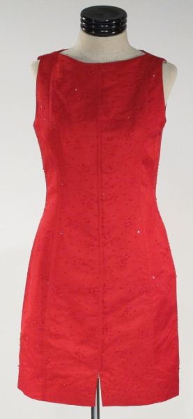 Red Silk Beaded Cocktail Dress