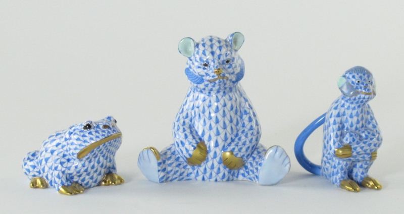 Herend Bear Frog and Monkey Figurineseach