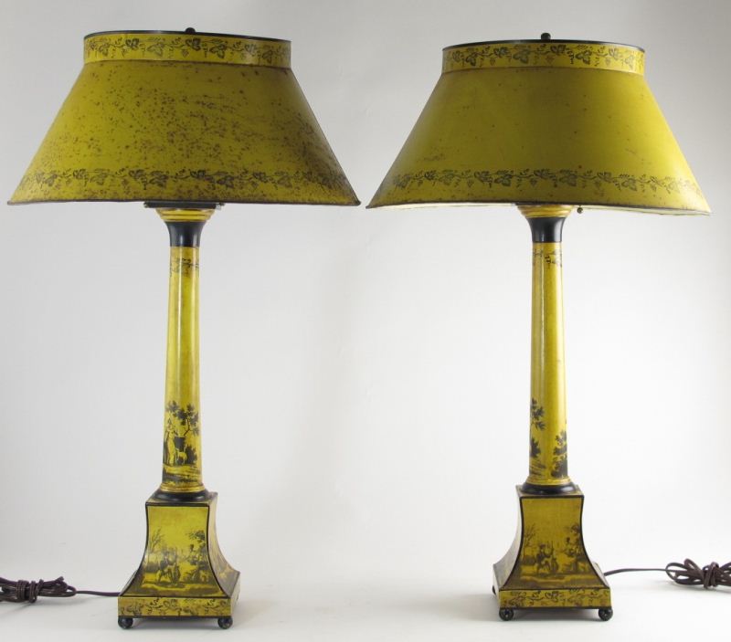 Pair of Yellow Tole Ware Lampsmid 20th 15d74d