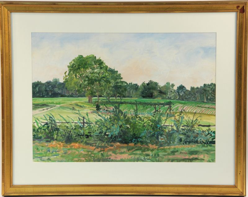 Bass (20th c.) Green Farm Fieldswatercolor