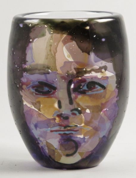 Artist Signed Glass Portrait Vase 1982cubist