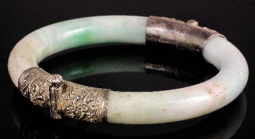 A Chinese jade and white metal