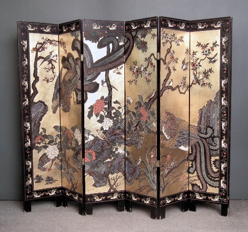 A Chinese six fold black lacquer 15d90b