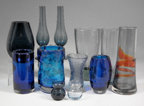 A Whitefriars blue glass knobbly vase