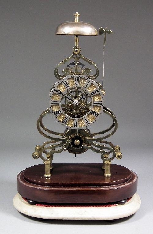A brass framed Skeleton clock the