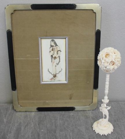 Framed Indian Painting on Bone 15d9fb