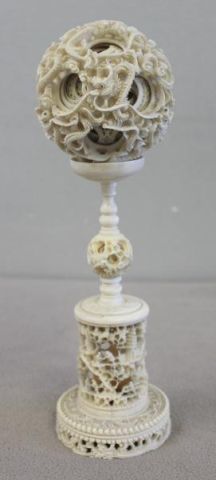 Vintage Ivory or Bone Puzzle Ball on