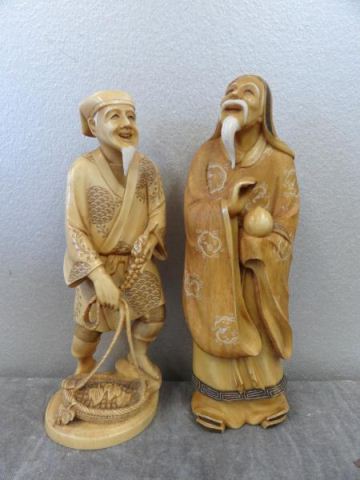 2 Signed Asian Ivories.A man with white