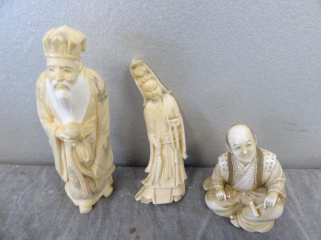2 Signed Asian Ivories and 1 Bone