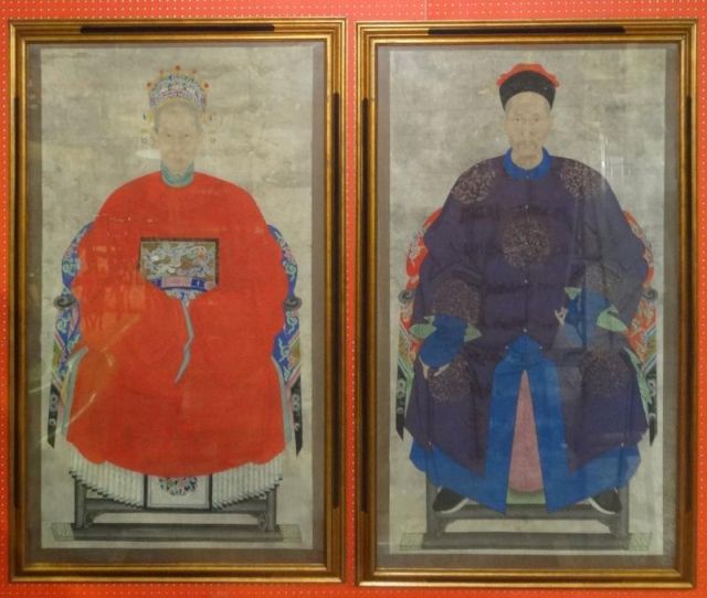 2 Asian Framed Ancestral Portraits.From
