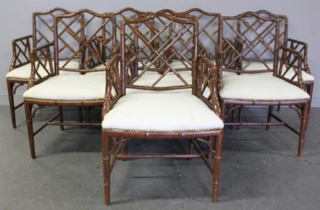 Set of 8 Faux Bamboo Upholstered 15da58