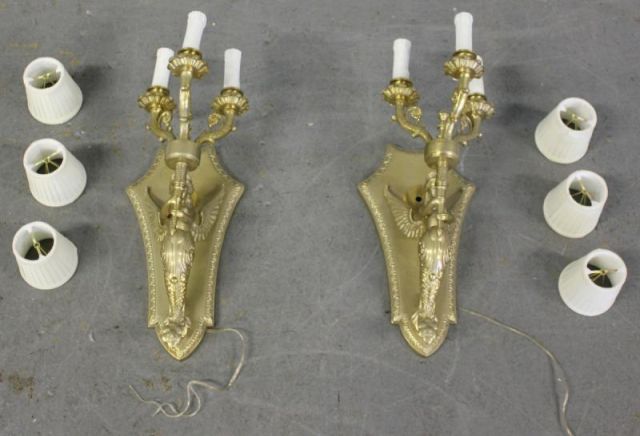 Pair of Figural Brass Three Light 15da7f