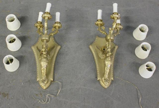 Pair of Figural Brass Three Light