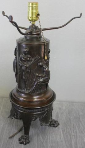 Signed Barbedienne Bronze Oil Lamp