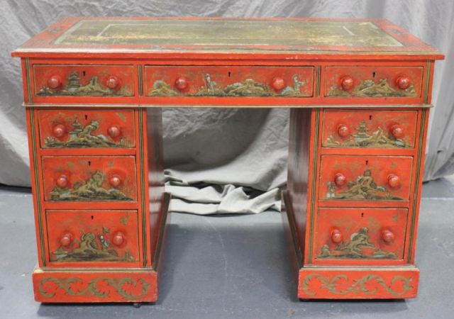 Antique Scarlet Chinoiserie Decorated 15db38