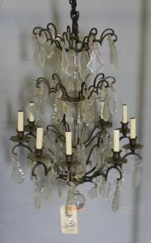 Vintage Brass & Crystal 9 Light Chandelier