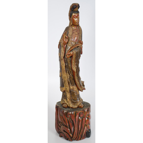 Carved Wood Guanyin Figure 20th 15dbb4