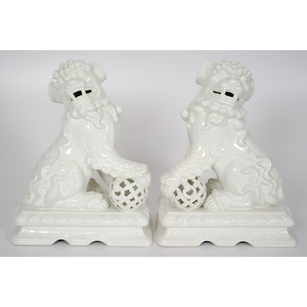 Pair of Porcelain Foo Dogs Continental