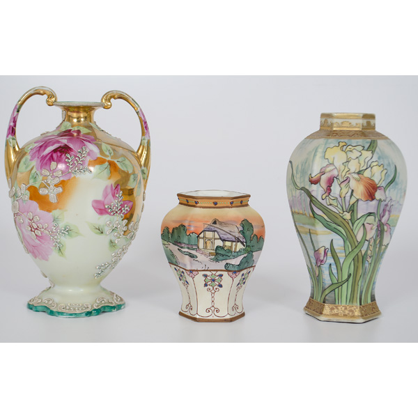 Three Hand Painted Nippon Vases 15dc0d