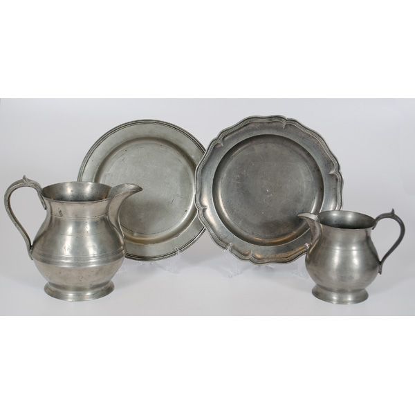 English Pewter Pitchers and Chargers 15dc35