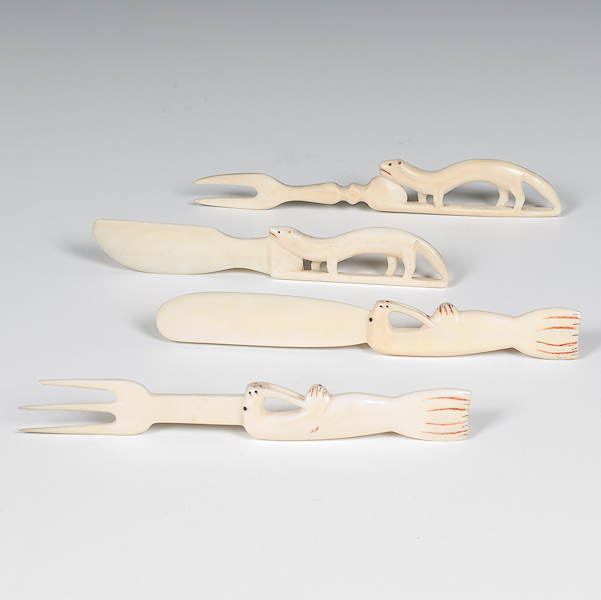 Eskimo Carved Ivory Forks and Knives 15dc97