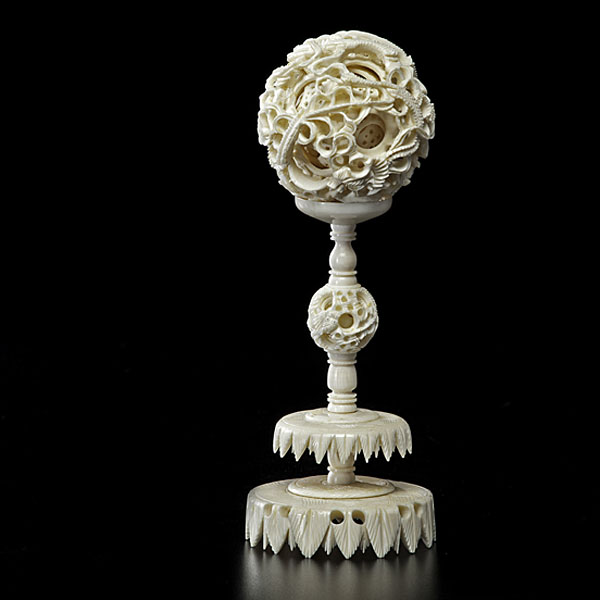 Ivory Puzzle Ball on Stand Chinese 15de45