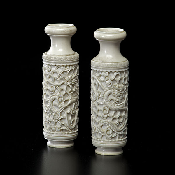 Chinese Ivory Dragon Vases Chinese