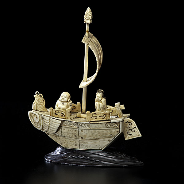 Chinese Ivory Gods of Luck Ship Chinese