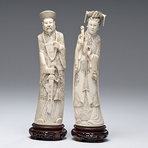Carved and Inked Chinese Ivory Figures