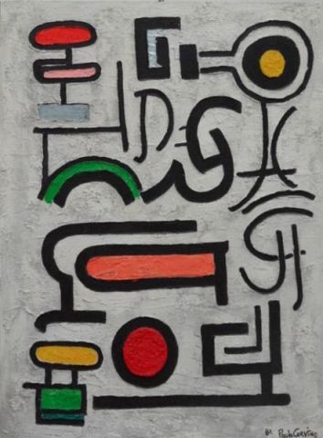 CORVINO Paolo. Fresco on Canvas Hieroglyphics.Signed